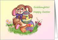 Easter card for Godaughter with bunny and colorful eggs. card