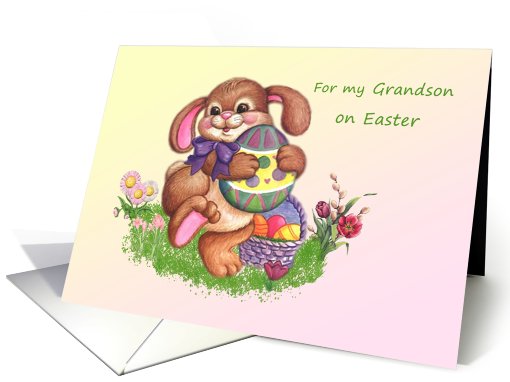 Easter card for Grandson with bunny and colorful eggs. card (581332)