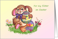 Easter card for Sister with bunny and colorful eggs. card