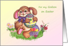 Easter card for Godson with bunny and colorful eggs. card