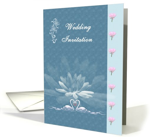 Wedding Invitation. Lotus flowers and swans. card (585121)