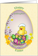 Easter card for goddaughter - chick with colorful eggs and flowers. card