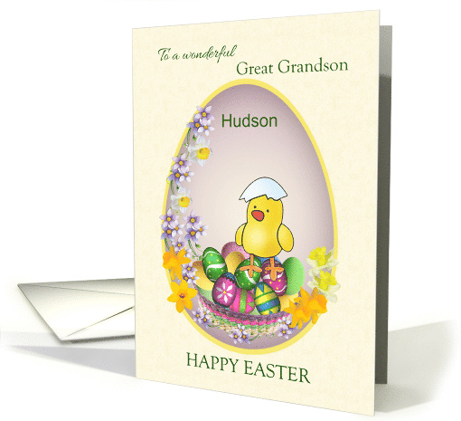 Easter card for Great Grandson - chick with colorful eggs... (587448)