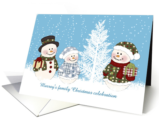 Christmas Party Invitaion card with Snowman family, pine... (672522)