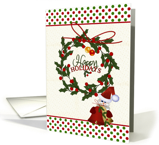 Happy holidays - Santa, wreath and holly card (675176)