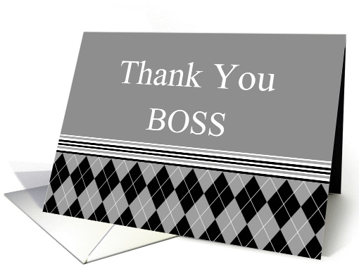 Thank You Boss - black and gray argyle pattern card (679652)