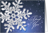 Business Thank you card - Silver snowflake on dark night starry sky card