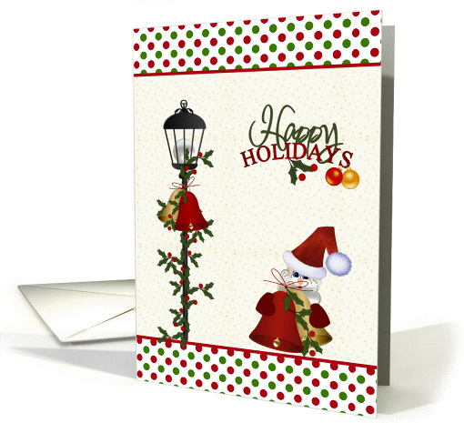 Christmas Holiday card - Santa, bells and holly card (681259)