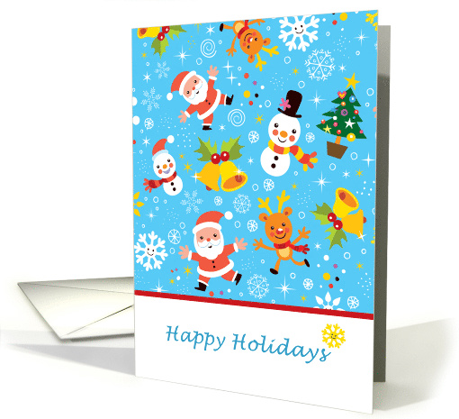 Christmas - Santa, snowman, rudolph, tree, bells, snowflakes card