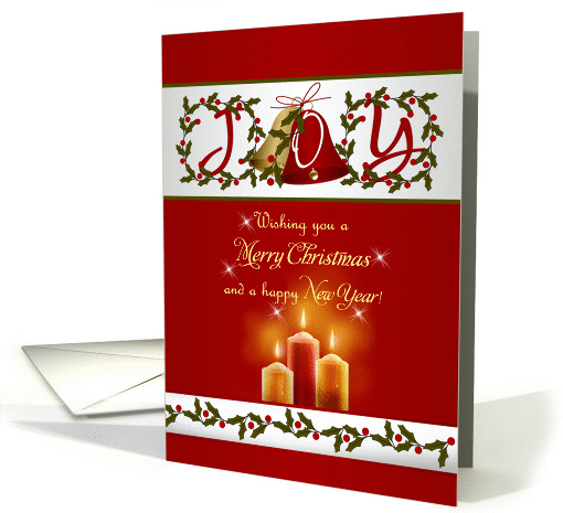 Christmas card with candles, bells and holly card (691327)