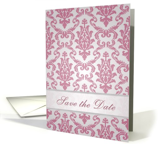 Save the date announcement  - Damask dark pink card (700105)