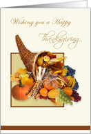 Business Thankdsgiving card with cornucopia full of fruits and vegetables. card