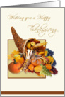 Business Thankdsgiving card with cornucopia full of fruits and vegetables. card