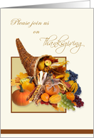 Thanksgiving party invitation with cornucopia card