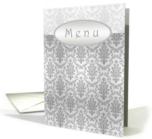 Wedding menu card - Elegant Damask silver-grey pattern card (705929)