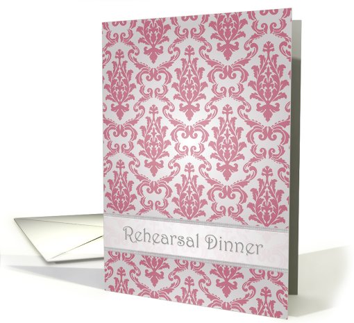 Wedding rehearsal card - Elegant Damask dark pink  pattern card