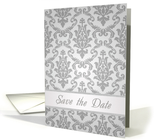 Save the Date - Elegant Damask silver pattern card (706331)