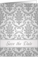 Save the Date - Elegant Damask silver pattern card