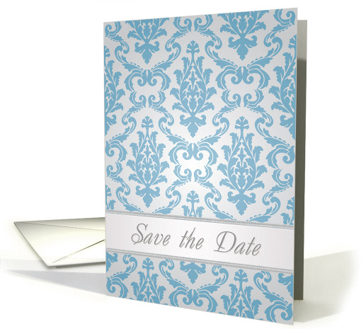 Save the Date - Elegant Damask blue pattern card (706333)