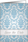 Save the Date - Elegant Damask blue pattern card