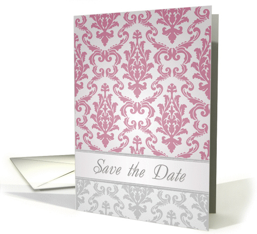 Save the Date - Elegant Damask pink pattern card (706337)