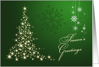 Business Christmas card - Sparkling tree and white snowflakes on green card