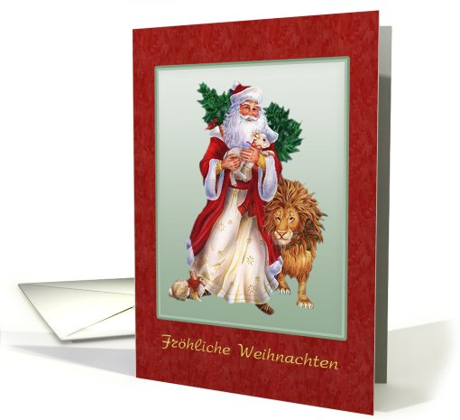 German Merry Christmas card with St.Nicolas, lion, rabbit... (715779)