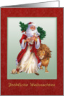 German Merry Christmas card with St.Nicolas, lion, rabbit and lamb. card