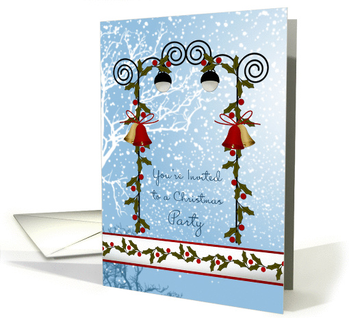 Christmas party Invitation card - bells, lantern and holly card
