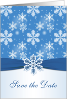 Wedding, Save the date - white snowflake on blue card