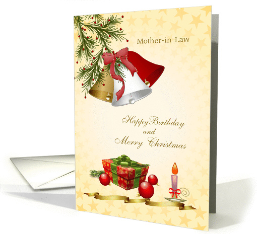 Mother-in-Law, Birthday on Christmas card with bells,... (718744)