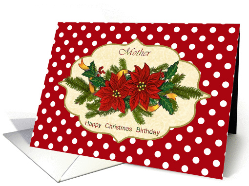 Mother, Birthday on Christmas card with Poinsettia, holly... (718830)