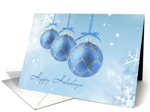 Happy holidays Christmas card with snowflakes and baubles card