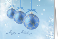 Happy holidays Christmas card with snowflakes and baubles card