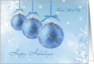 Business holidays card from all of us with snowflakes and baubles card