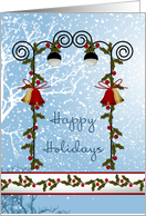 Happy Christmas holidays card - bells, holly and lantern card