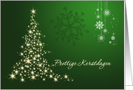 Dutch Christmas card - sparkling Christmas tree, snowflakes on green card