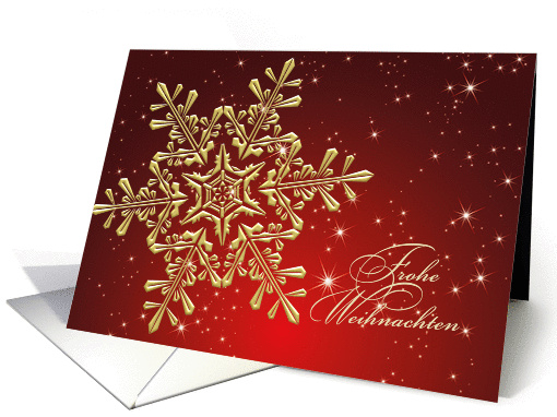 Frohe Weihnachten German Christmas - golden snowflake on red card