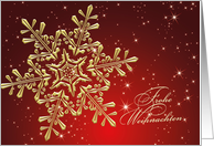 Frohe Weihnachten German Christmas - golden snowflake on red card