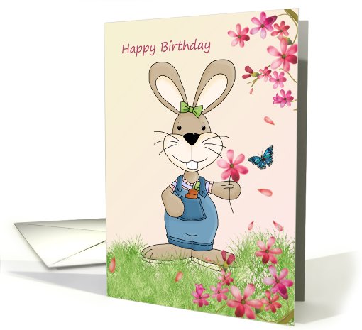 Rabbit and pink flowers Birthday card (737476)