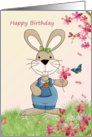 Rabbit and pink flowers Birthday card