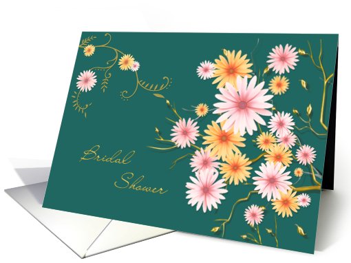 Bridal shower invitation - daisy flowers on blue - green... (742564)