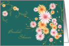 Bridal shower invitation - daisy flowers on blue - green background card