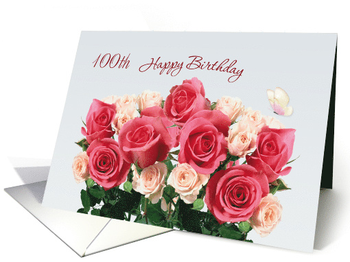 Happy 100th Birthday card with pink roses card (755753)