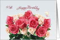 Happy 91st Birthday card with pink roses card