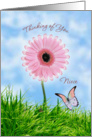Thinking of you Niece card with pink daisy-gerbera and butterfly card