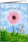Thinking of you Cousin card with pink daisy-gerbera and butterfly card