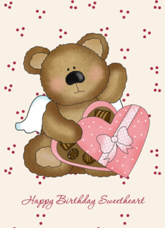 Birthday on Sweetest Day with Teddy Bear angel and sweets Card