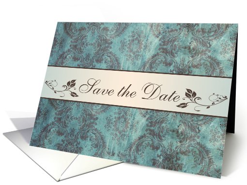 Save the date Engagement party Invitation - Damask blue brown card