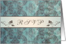 Invitation Reply, RSVP - Damask blue brown card
